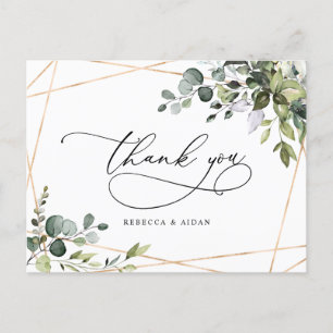 Eucalyptus Greenery Gold Wedding Thank You Postcard