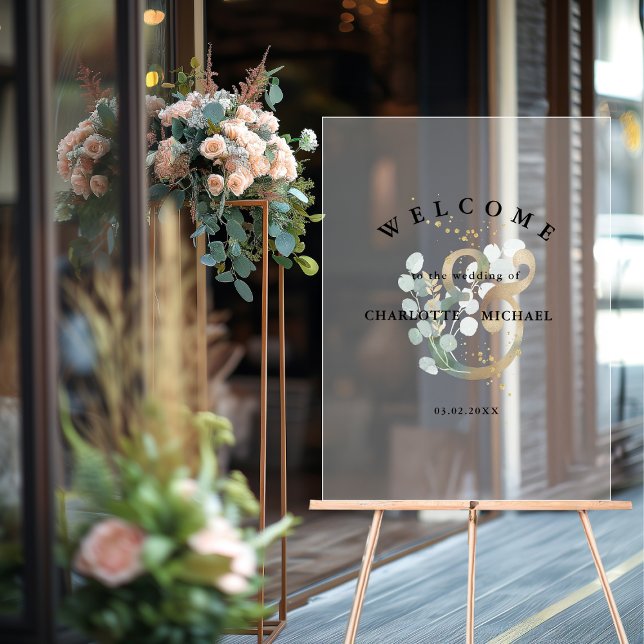 Eucalyptus greenery gold wedding welcome acrylic sign (Eucalyptus greenery gold wedding welcome acrylic sign)