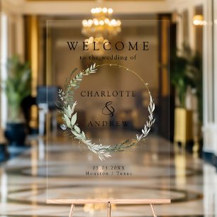 Eucalyptus greenery gold wedding welcome acrylic sign
