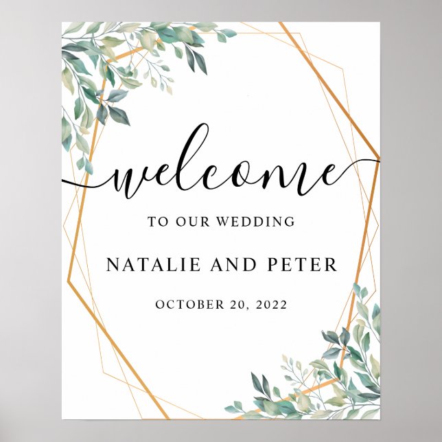 Eucalyptus Greenery Gold Wedding Welcome Sign (Front)