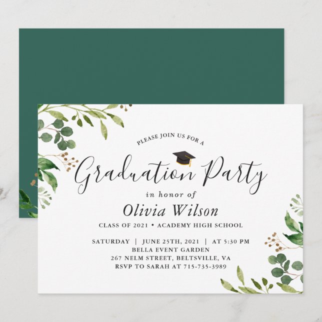 Eucalyptus Greenery Graduation Party Invitation (Front/Back)