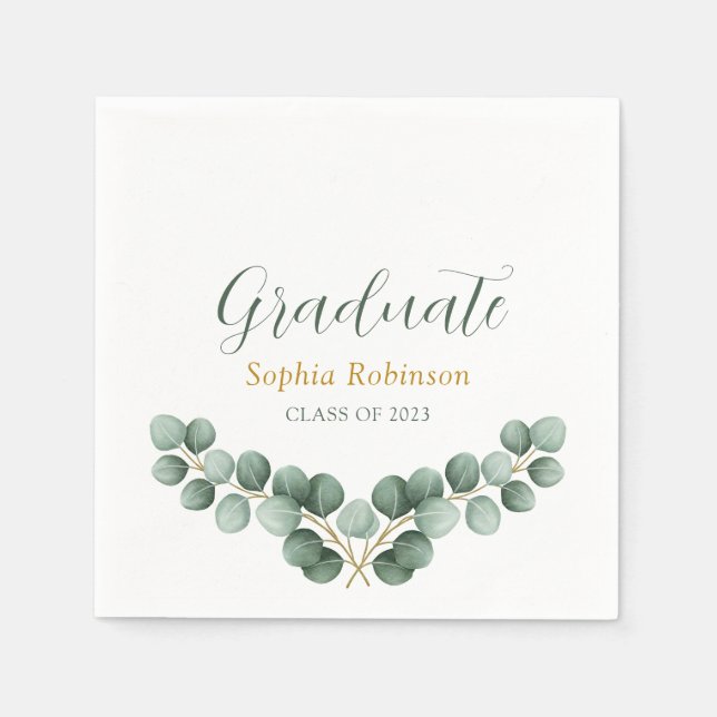 Eucalyptus Greenery Graduation Party Napkin (Front)