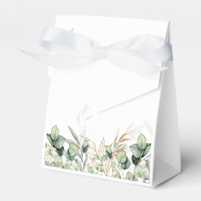 Eucalyptus Greenery Green Leaf & Gold  Favour Box (Front Side)