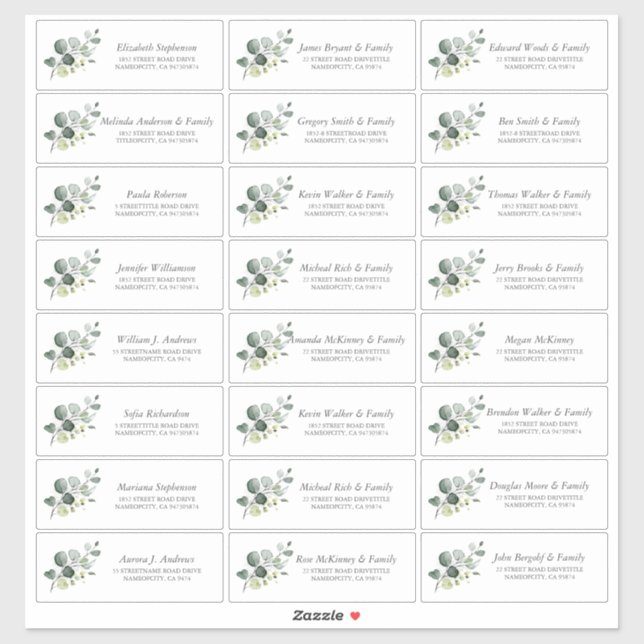 Eucalyptus Greenery Guest Names Smaller Labels (Sheet)