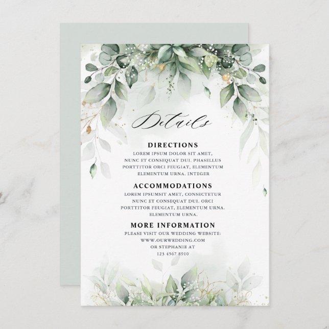 Eucalyptus Greenery Gum Botanical Wedding Details Enclosure Card (Front/Back)