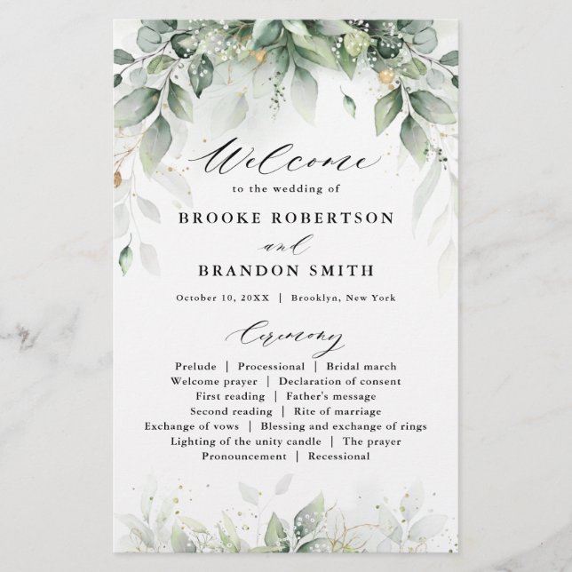 Eucalyptus Greenery Gum Botanical Wedding Program (Front)