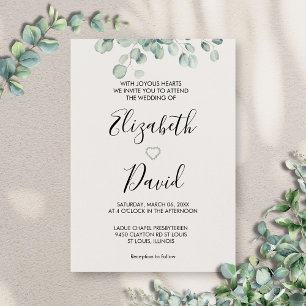 Eucalyptus Greenery Hand Drawn Heart Invitation