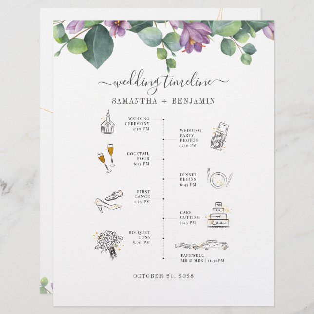 Eucalyptus Greenery Icon Wedding Itinerary Program Custom Letterhead (Front/Back)