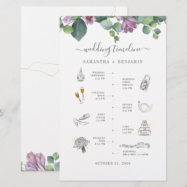 Eucalyptus Greenery Icon Wedding Itinerary Program Stationery (Front/Back)