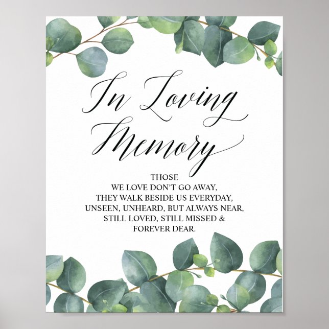 Eucalyptus Greenery In Loving Memory Memorial Sign (Front)