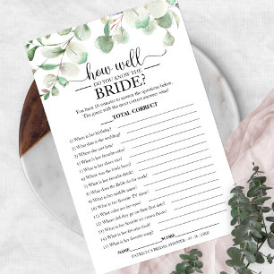 Eucalyptus Greenery Know the Bride Shower Game Flyer
