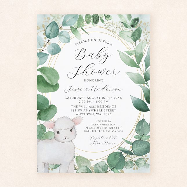 Eucalyptus Greenery Lamb Baby Shower Invitation (Creator Uploaded)
