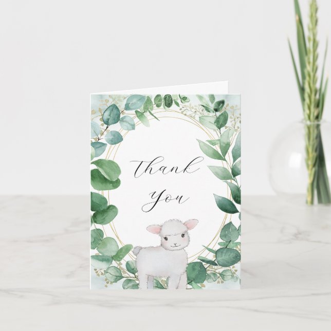 Eucalyptus Greenery Lamb Baby Shower Thank You Card (Front)