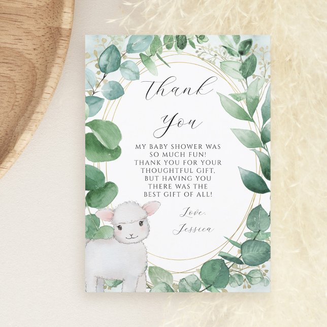 Eucalyptus Greenery Lamb Baby Shower Thank You Card (Creator Uploaded)