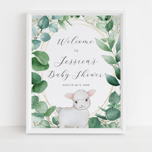 Eucalyptus Greenery Lamb Baby Shower Welcome Poster