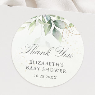 Eucalyptus Greenery Leaves Baby Shower Thank You Classic Round Sticker