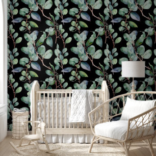 Eucalyptus Greenery Leaves Black Custom Colour Coo Wallpaper