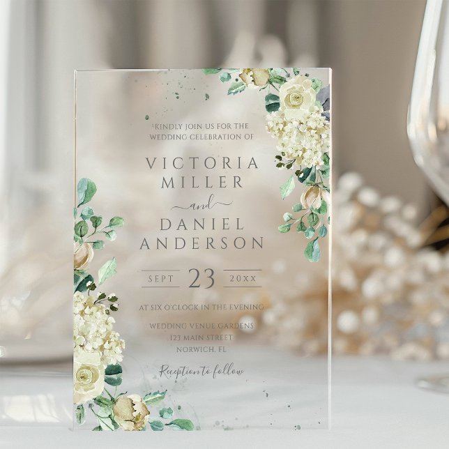Eucalyptus Greenery Leaves Elegant Floral Wedding Acrylic Invitations (Creator Uploaded)