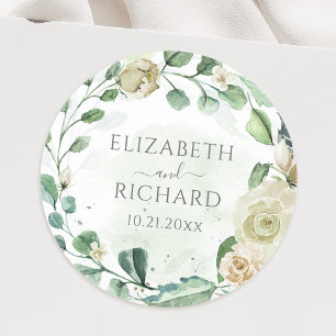 Eucalyptus Greenery Leaves Elegant Floral Wedding Classic Round Sticker