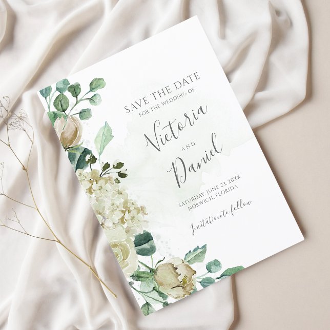 Eucalyptus Greenery Leaves Elegant Floral Wedding Save The Date (Creator Uploaded)