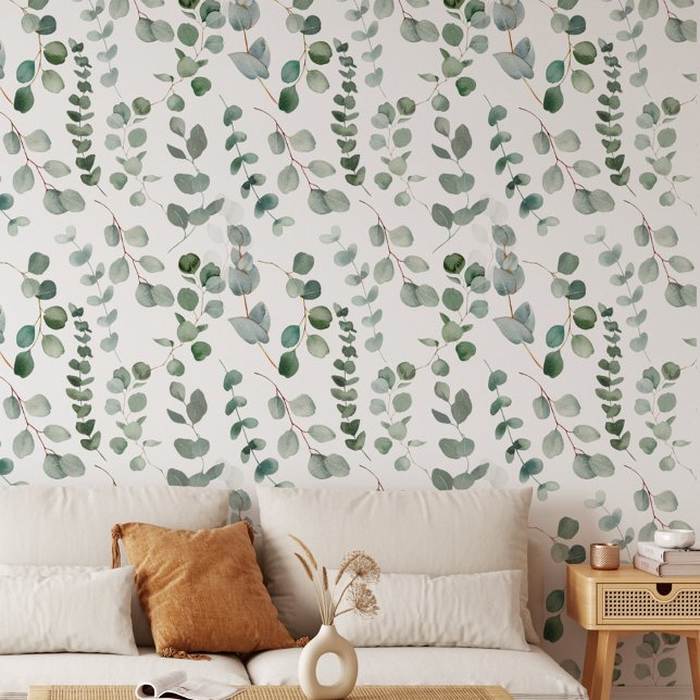 Eucalyptus Greenery Leaves Floral Pattern Wallpaper (In situ)