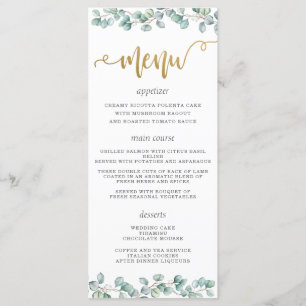Eucalyptus Greenery Leaves Gold Wedding Menu