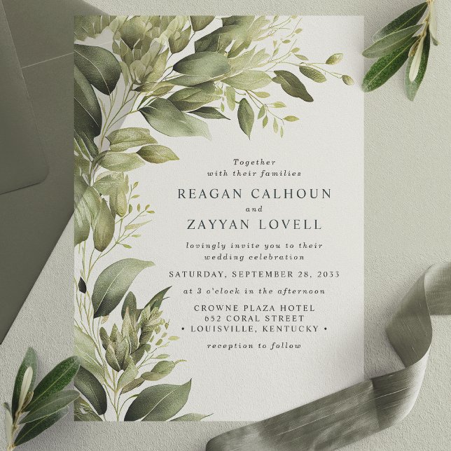 Eucalyptus Greenery Leaves Modern Wedding Vellum Invitations (Creator Uploaded)