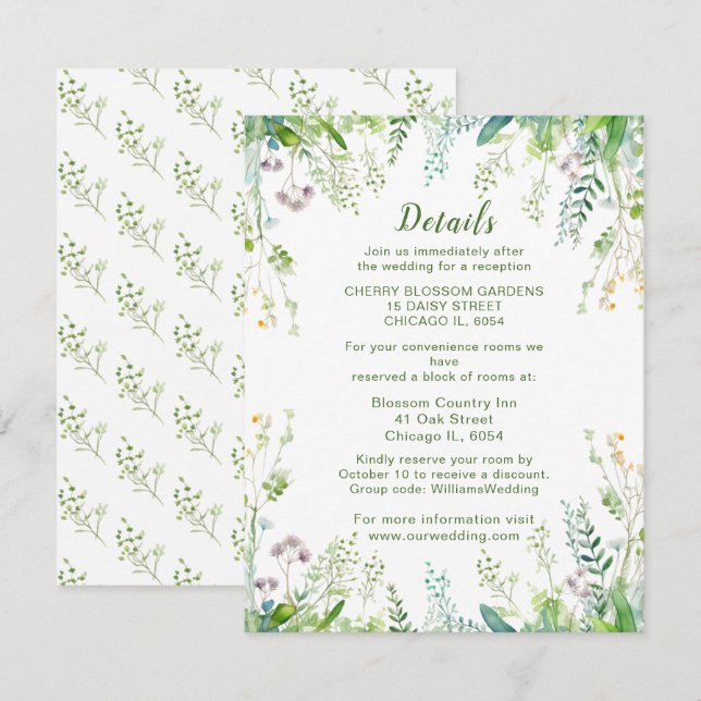 Eucalyptus Greenery Leaves Wedding Details Enclosure Card (Front/Back)