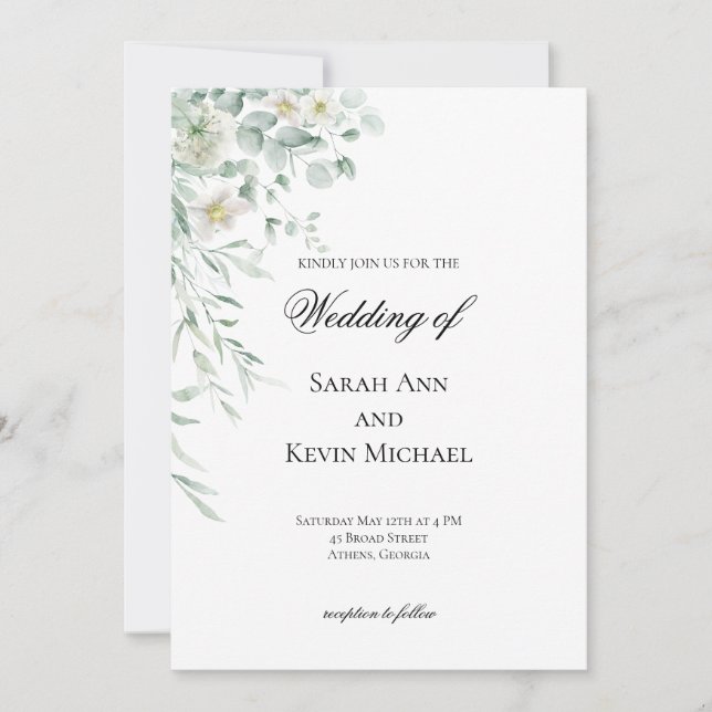 Eucalyptus Greenery Leaves  Wedding Invitation (Front)