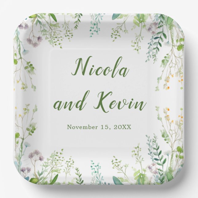 Eucalyptus Greenery Leaves Wedding  Paper Plate (Front)