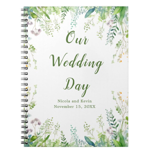 Eucalyptus Greenery Leaves Wedding Planner Notebook (Front)
