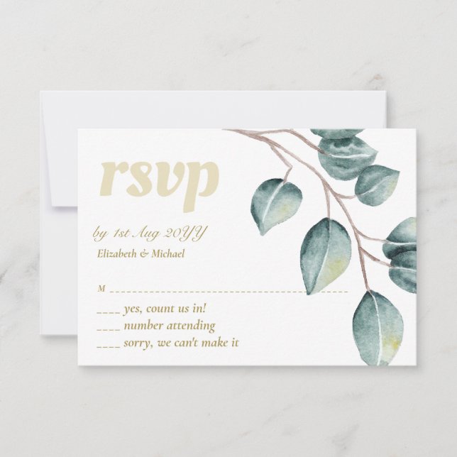 Eucalyptus Greenery Leaves Wedding RSVP MENU (Front)