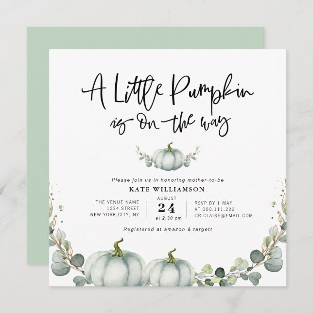 eucalyptus greenery little pumpkin  invitation (Front/Back)