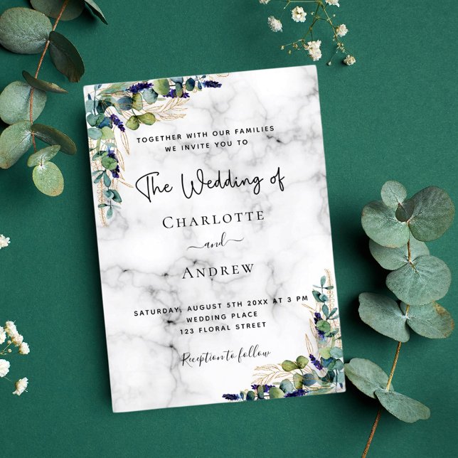 Eucalyptus greenery marble elegant wedding  invitation (Creator Uploaded)