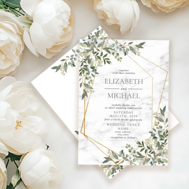 Eucalyptus Greenery Marble Geometric Wedding Invitation (Creator Uploaded)
