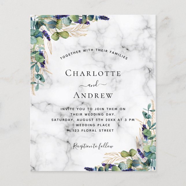 Eucalyptus greenery marble wedding invitation (Front)