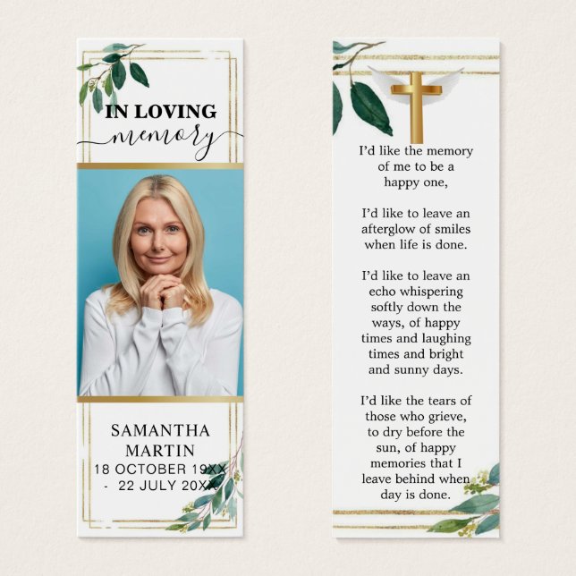 Eucalyptus Greenery Memorial Funeral Bookmark (Front & Back)