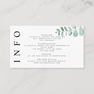 Eucalyptus Greenery Minimalist Wedding Information Enclosure Card