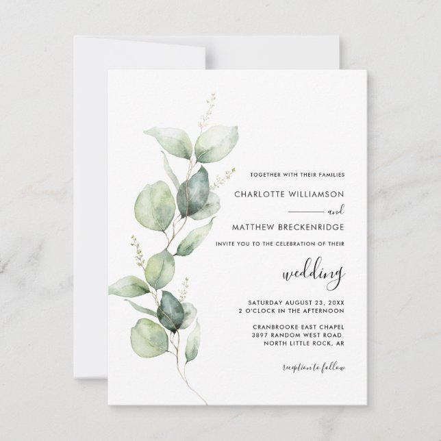 Eucalyptus Greenery Minimalist Wedding Invitation (Front)
