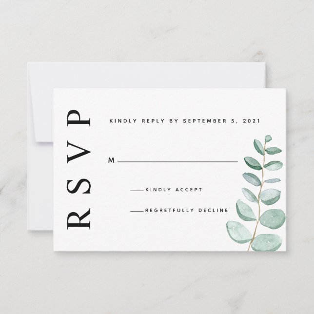 Eucalyptus Greenery Minimalist Wedding RSVP Card (Front)