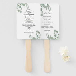 Eucalyptus Greenery Modern Chic Wedding Program Hand Fan