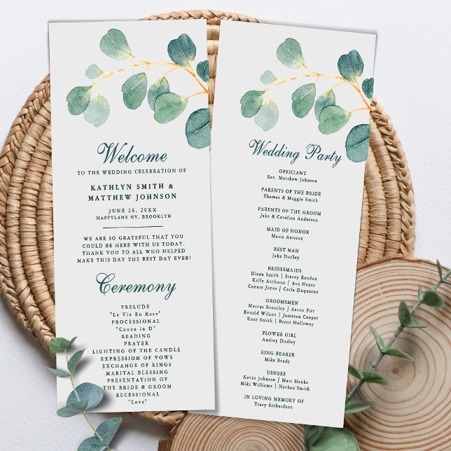 Eucalyptus Greenery Modern Elegant Summer Wedding Programme (Creator Uploaded)
