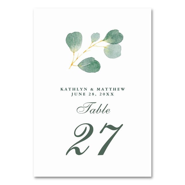 Eucalyptus Greenery Modern Elegant Summer Wedding Table Number (Creator Uploaded)