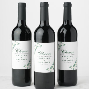Eucalyptus Greenery Modern Elegant Summer Wedding Wine Label