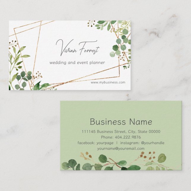 Eucalyptus Greenery Modern Geometric Frame Business Card (Front/Back)