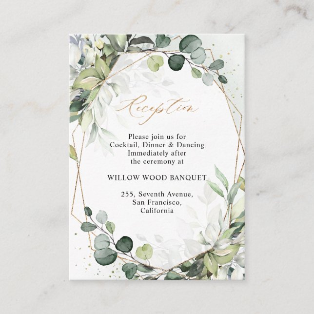Eucalyptus Greenery Modern Geometric Reception Enclosure Card (Front)