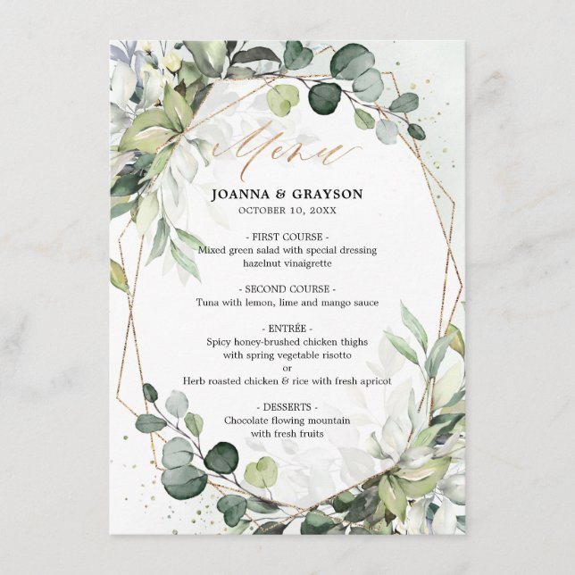 Eucalyptus Greenery Modern Geometric Wedding Menu (Front)