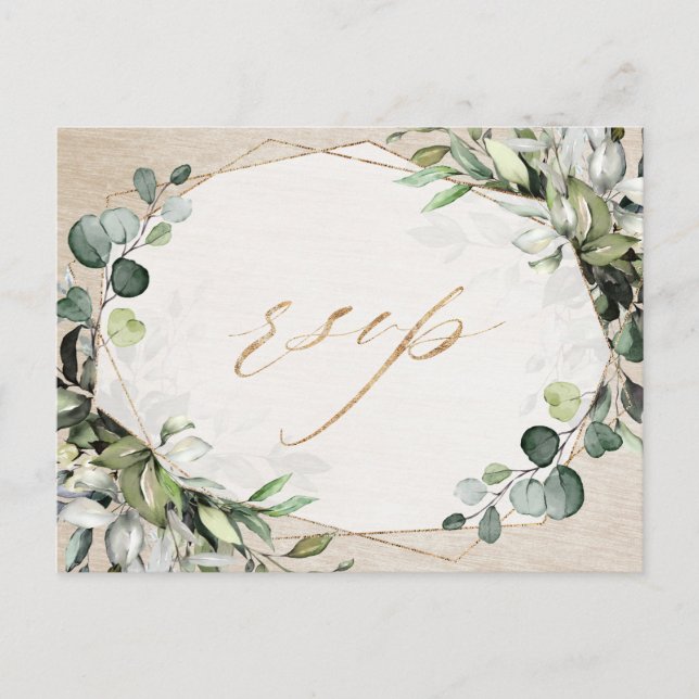 Eucalyptus Greenery Modern Geometric Wedding RSVP  Postcard (Front)