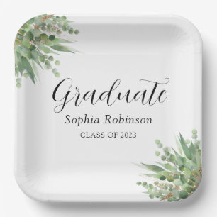 Eucalyptus Greenery Modern Graduation Party  Paper Plate