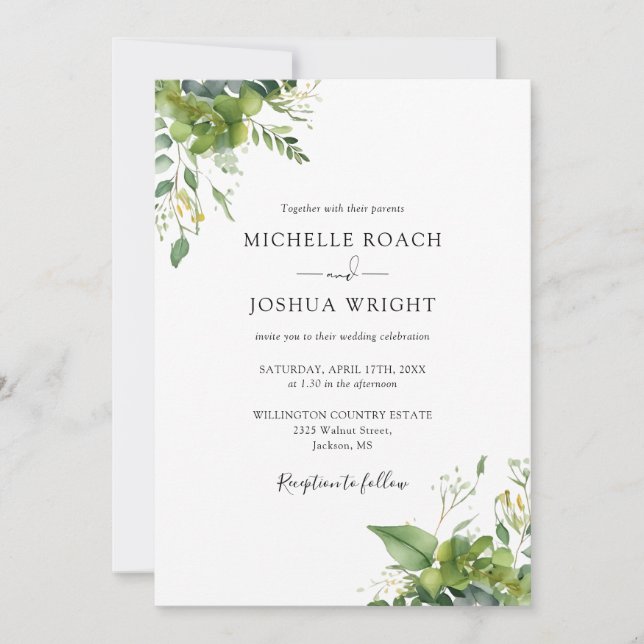 Eucalyptus Greenery Modern QR Code Wedding Invitation (Front)